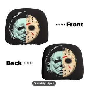 Horror Mask Black Car Headrest Covers